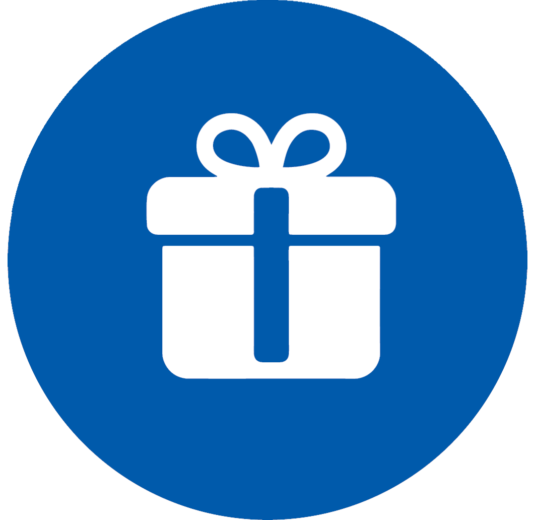 blauer Kreis mit einem Geschenk Icon in der Mitte